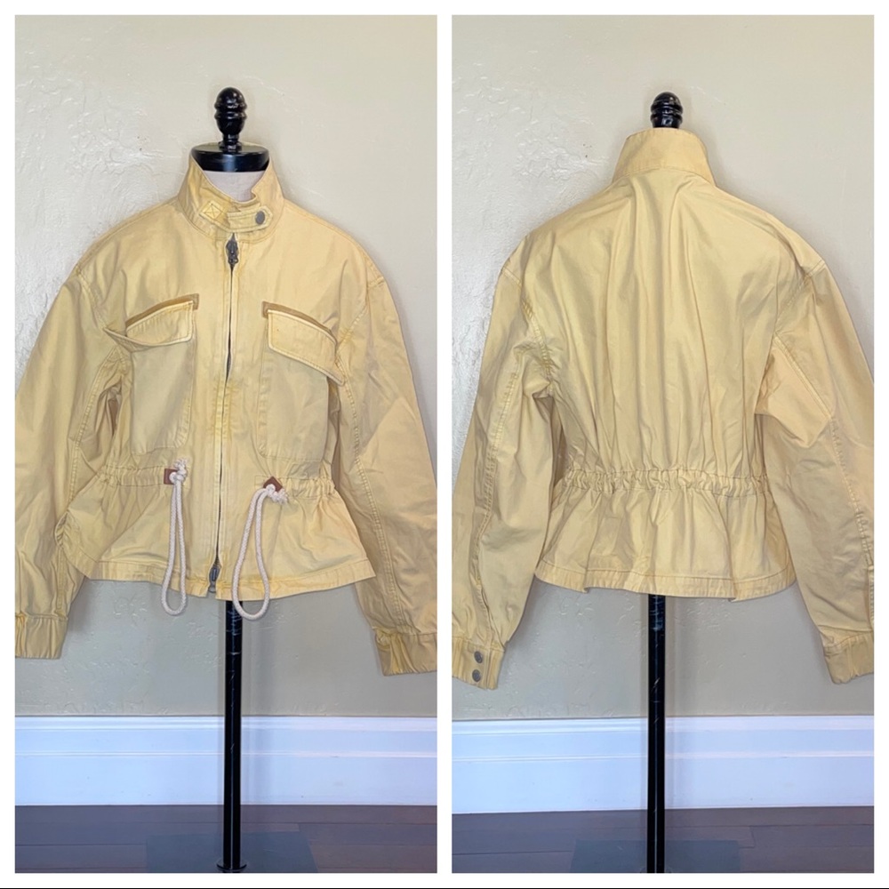 Veronica Beard Yellow Cotton Cropped Anorak Utility Jacket Size Large